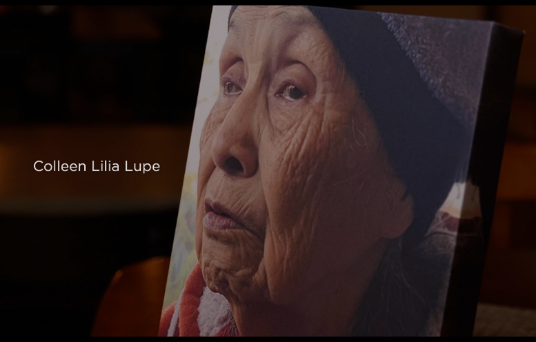 A screen shot from the film that tells the story of Colleen Lupe, a well-known and loved member of the Nimiipuu community and her dementia journey with her family. 